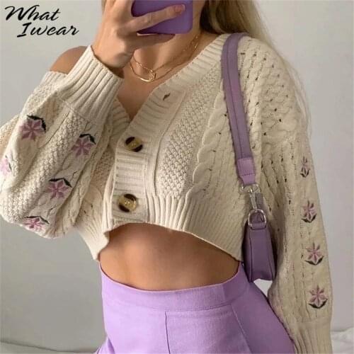 Casual Knitted Sweater Women New Y2k Streetwear Long Sleeve Cardigan Croped Fashion Warm Knit Top Home Autumn Winter Clothes