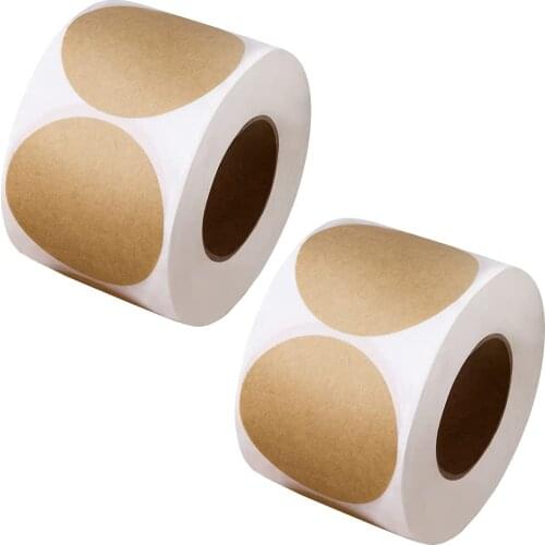 2 Inch 5cm Natural Brown Kraft Stickers 500 Per Roll Round Blank Stickers for Store Owners, Crafts, Organizing, Jar and Canning
