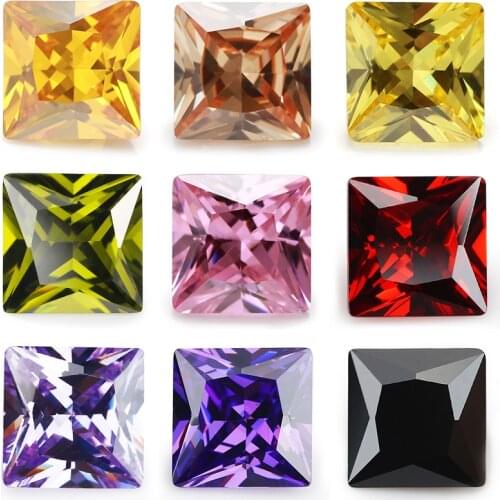 Size 1.5x1.5-12x12mm AAAAA Square CZ Stone Golden Yellow , Purple, Pink, Violet , Black Synthetic Cubic Zirconia Stone