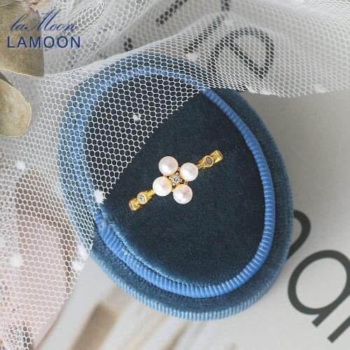 LAMOON Freshwater Pearl Ring For Women 925 Sterling Silver 14K Gold Plated Fine Jewelry Vingate Female Rings S925 2020 New RI112