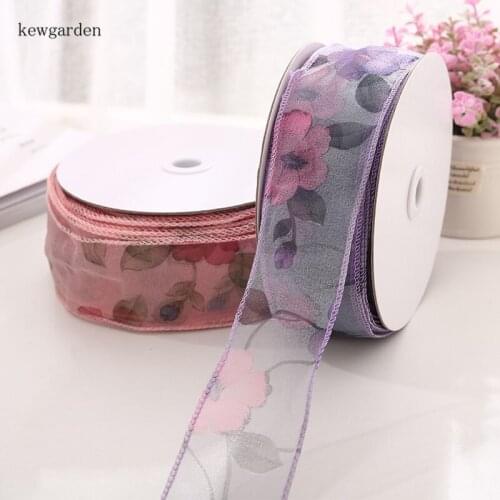 Wholesale 55mm 2" Print Floral Gauze Snow Voile Ribbons Handmade Tape DIY Lace Flower Bowknot Accessories Packing Webbing 25Yard