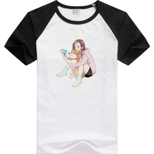 Cute dog and girl Play self-timer short sleeve casual women/men T-shirt Tops Fashion Tees ME0003