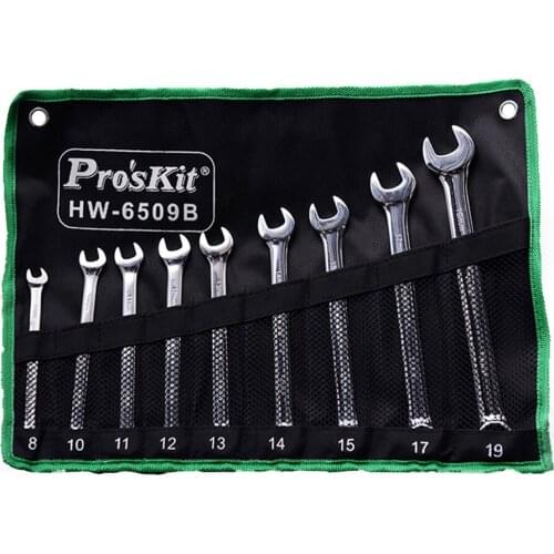 Proskit 9 In 1 Double End Wrench Tool Set Dual Heads Ratchet Combination Wrench Multi-Function Spanner Repair Tools Kit