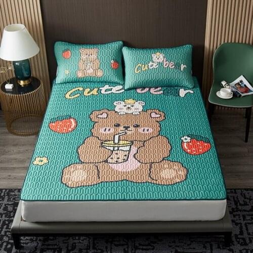 Summer Quilting Latex Bed Mat Set with Pillowcase Home Anti-skid Cool Sleeping Mat Queen Size Folding Bed Pad