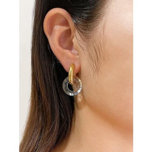 Kshmir New fashion clear crystal ring stainless steel earrings womens trend round gold geometric earrings 2021 jewelry