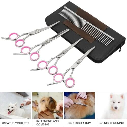 Stainless Steel Pet Dogs Gromming Scissors Up Down Curved Shears Sharp Edge Animals Cat Hair Cutting Barber Cutting Tools Kit