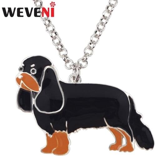 WEVENI Alloy Enamel Anime Cavalier King Charles Spaniel Dog Necklace Choker Collar Pendant Fashion For Women Girl Animal Jewelry