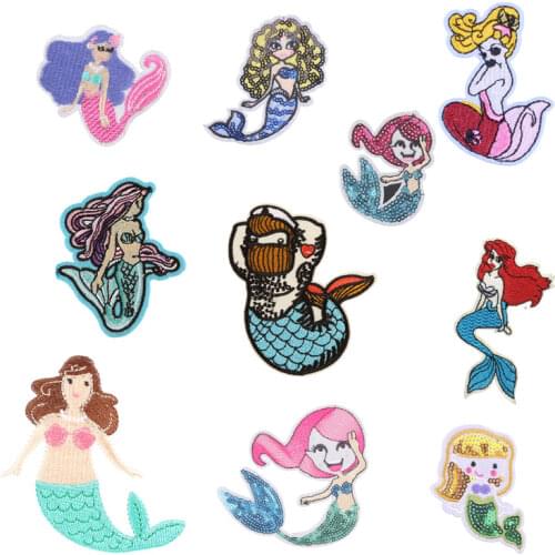 Sexy Mermaid Patch Sticker Iron on Clothes DIY Girl Heat Transfer Applique Embroidered Application Cloth Fabric Sequin Patches