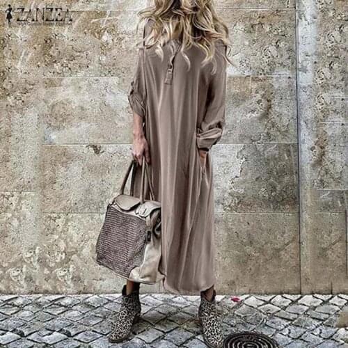 ZANZEA Women Hoodies Long Sleeve Sundress Autumn Solid Long Shirt Dress Casual Loose Work Vestido Robe Femme Dresses Kaftan