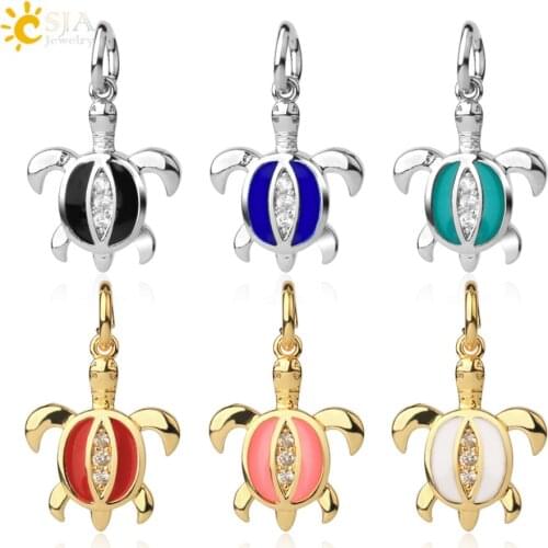 CSJA 2020 Metal Charms for Craft Bracelet Jewellery Making Silver Color Rhinestone Sea Turtle Pendant Findings Components S662