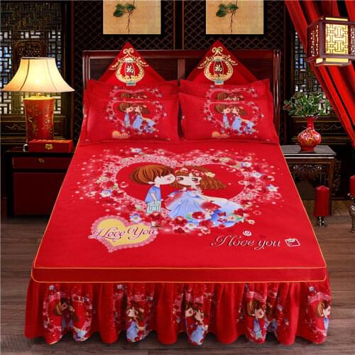 Festive Red Soft Sanding Fitted Bed Sheet Cover Thicken Bedspread Twin King Queen Size Bed Skirt Bed Skirt Cover