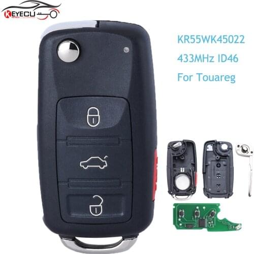 KEYECU KR55WK45022 Flip Remote Key 433MHz ID46 Chip for Audi A8 2003-2007,for Volkswagen Touareg Phaeton 2003-2010