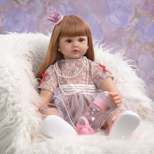 Real Touch 60 CM Cloth Body Toddler Baby Girl Dolls Lifelike Princess Reborn Boneca Doll Toys For Kids Birthday Christmas Gift