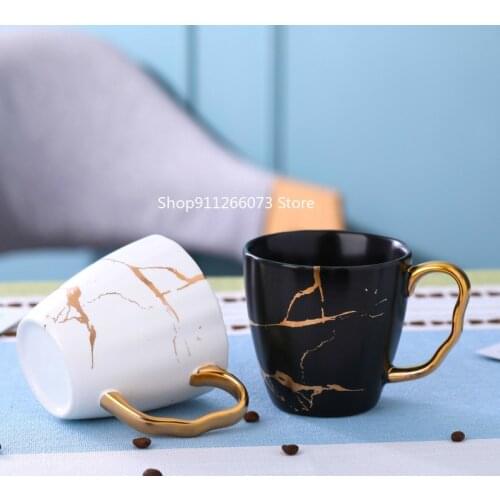 Nordic light luxurious golden marble cup coffee matte ceramic cup mugs coffee cups Black and white cup