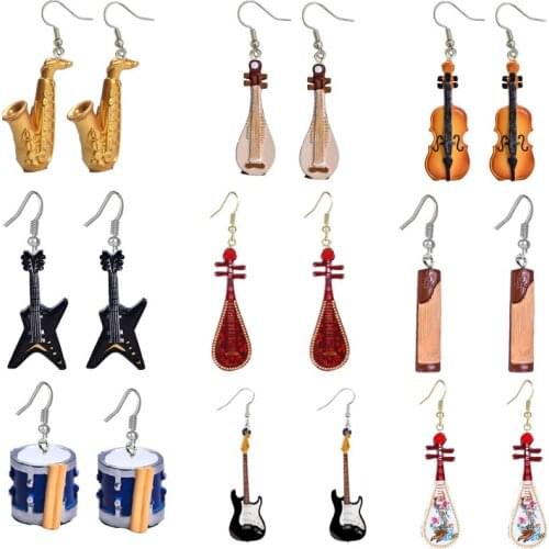 S925 Silver Funny Simulation Musical Violin Hypoallergenic Earrings Jazz Drum Guitar Jewelry Womens Fashion Personality Gifts