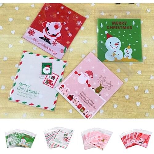 100Pcs Self Adhesive Christmas Cookie Candy Package Gift Bags Cellophane 5 Colors
