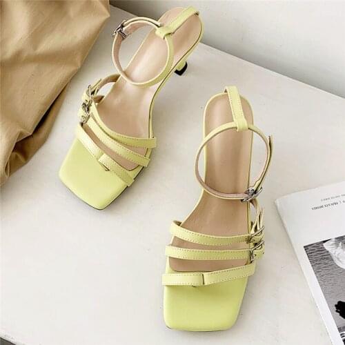 Women Classic Summer Fashion Handmade Genuine Leather Comfortable Casual Women Shoes Square Toe All Match Buckle Straps Sandals
