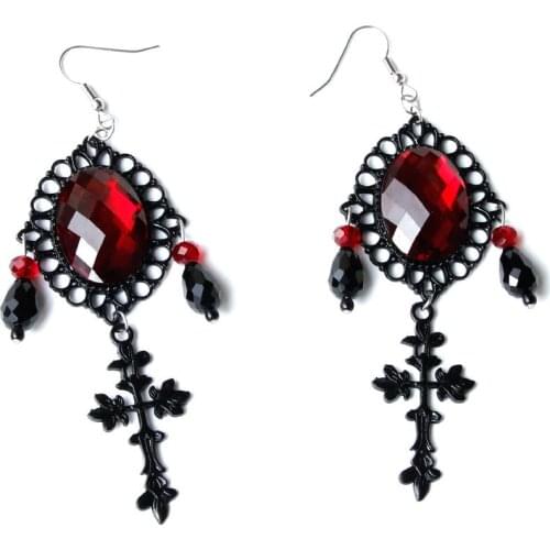 Vampire Death Black Cross Red Crystal Drop Earrings Gothic Ghost Halloween Earrings For Women Jewelry Party Gifts 2020 New