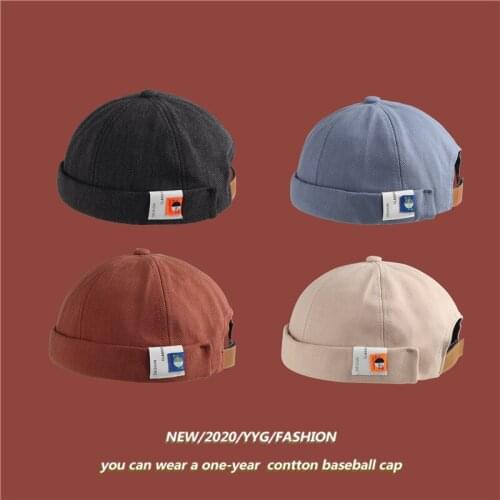 New Men Women Retro Dome Melon Brimless Beanie Cap Unisex Skullcap Sailor Cotton Mechanic Trendy Color Elastic Panels Docker Hat