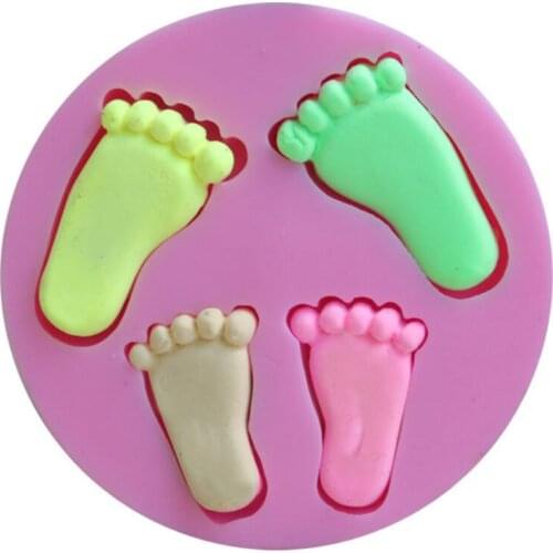 Cute Silicone Baby Foot Mold For Cake Decoration Fondant 3D Feet Mould Moldes De Silicone Baking Pink Cake Decorating Tools