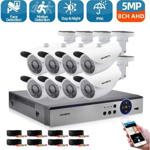 Face Detection 8CH 5mp AHD DVR Kit 6 IN 1 8PCS Cameras Outdoor CCTV Camera System IR Security Camera Video Surveillance System