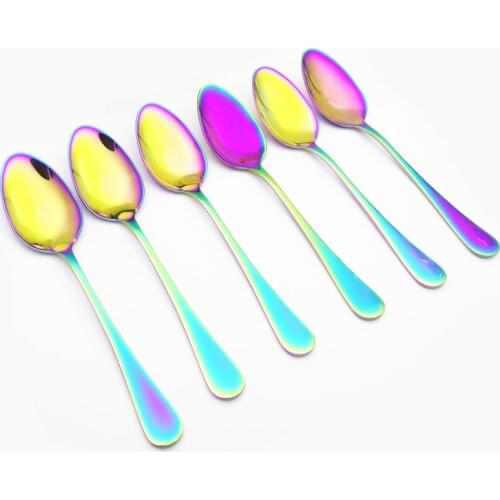 Stainless Steel Dinner Spoons Soup Scoop Iridescent Colorful Mirror Polished Spoon Dinner Cutlery Kit Christmas Dinner Tableware