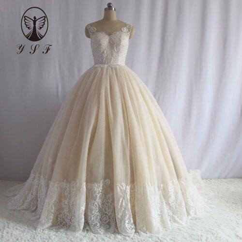 Vintage Robe De Mariee Champagne O Neck Appliqueds Lace Sleeveless Ball Gown Princess Wedding Dresses