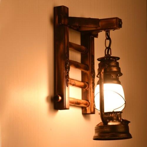 Industrial Vintage Wall Lamp Bra Iron Loft Lamps Bedroom Corridor Timber Lights Restaurant Edison Retro Wall Light Sconces Wood