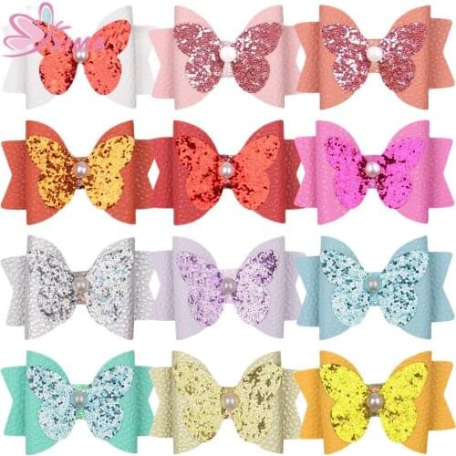 XIMA 12pcs/lot Princess Pearl Hair Clips Butterfly Hair Bows with Clip Dance Party 3inch Bow Hairgrips Girls Hair Accessories