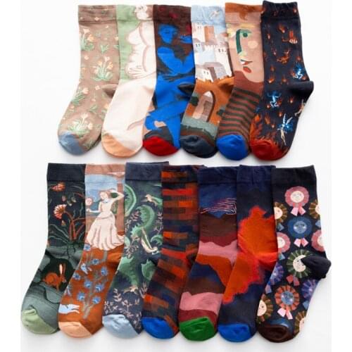 West Fashion Harajuku Skateboard Happy Socks Men Oil Painting Abstract Art Cotton Funny Women Flame Creativity Novelty Long Sock