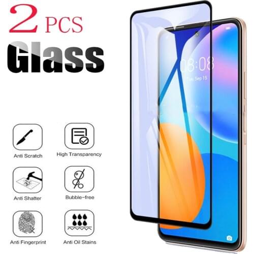 2PCS For Huawei P smart 2021 Screen Protector Case Full Glue Tempered Glass Protective 9H Cover On Psmart Psmart2021