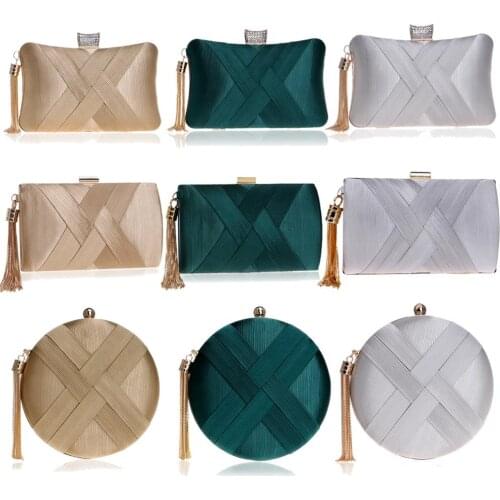 Metal Tassel Women Evening Bags Criss-Cross Satin Clutches Chain Shoulder Mixed Fashion Party Wedding Handbags Purse