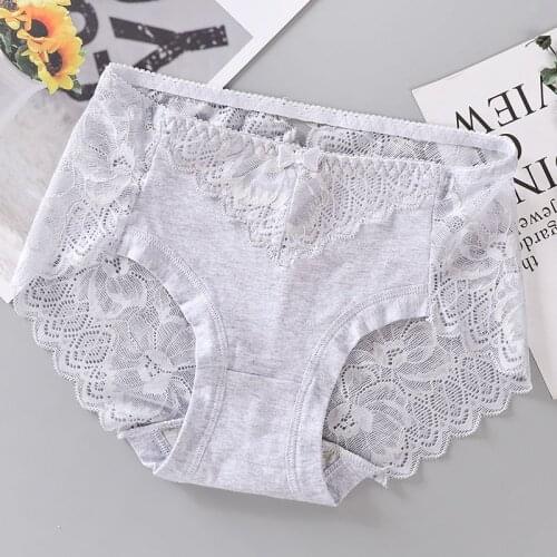 Butter bow pure cotton lace lady panties sexy mid-waisted womens triangle thongs hollowed-out transparent raised buttocks brief