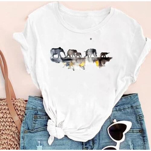 Women Cartoon Elephant Love Animal Ladies Fashion Print Graphic Summer Short Sleeve Female Clothes Tops Tees Tshirt T-Shirt