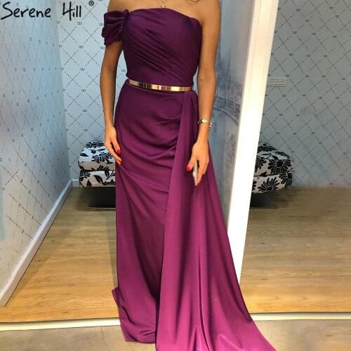 Serene Hill Puple Satin Overskirt Evening Dresses Gowns 2021 One Shoulder Simple Sexy For Women Party LA71320