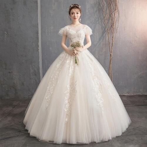 Robe De Soirée De Mariage Ball Gown Wedding Dresses 2021 Organza Appliques Short Sleeves Plus Sizes Vintage Vestidos De Novia