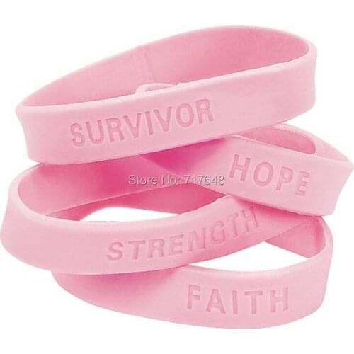 100pcs SURVIVOR FAITH STRENGTH HOPE Pink Awareness wristband silicone bracelets free shipping by FEDEX