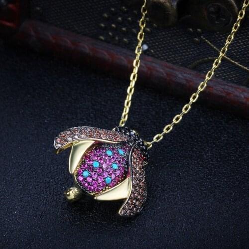 2018 New Design Insect Pendant Necklace High Quality Alloy Multicolor AAA Zircon Necklaces for Women
