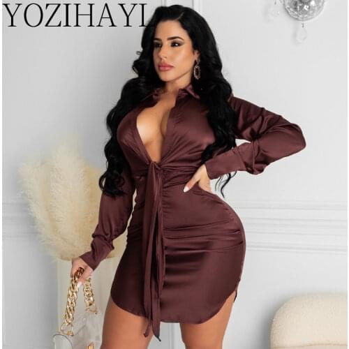 2021 Solid Deep V-neck Full Sleeve Formal Elegant Mini Dresses Sexy Club Birthday Dress Women Elegant Fashion Female Dress XXL