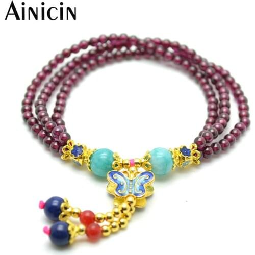 5pcs Handmade Fashion Women 3mm Garnet Multi-layers Butterfly Charms 7.5 inches Bracelets