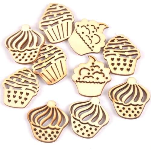 50pcs Natural mix hollow out Cake pattern wooden Scrapbooking Carft for Home decoration diy Handmade 25x28mm MT1779