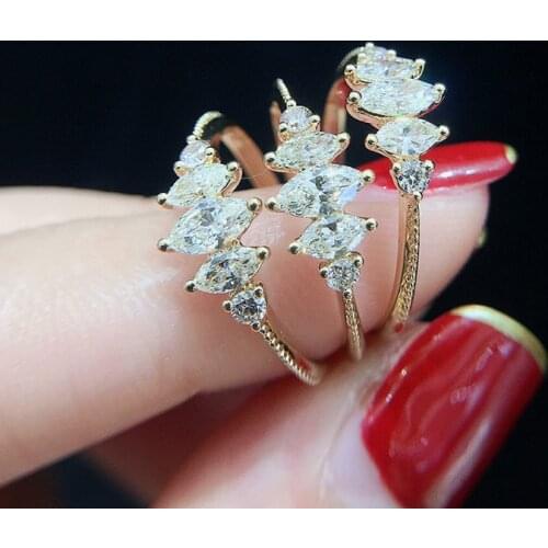 Aazuo 18K Yellow Gold Real Diamonds 0.45ct IJ SI Horse Eye Line Ring Gift for Woman Engagement Party Au750