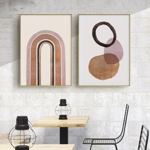 Abstract Minimalist Wall Art Canvas Paintings Nordic Modern Boho Burnt Orange Pictures for Living Room Home Decor