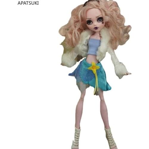 White Jacket Coat Blue Crop Top Skirt for Bratz Doll Outfits Fashion Doll Clothes Set For Monster High Accessories 1/6 Kids Toys