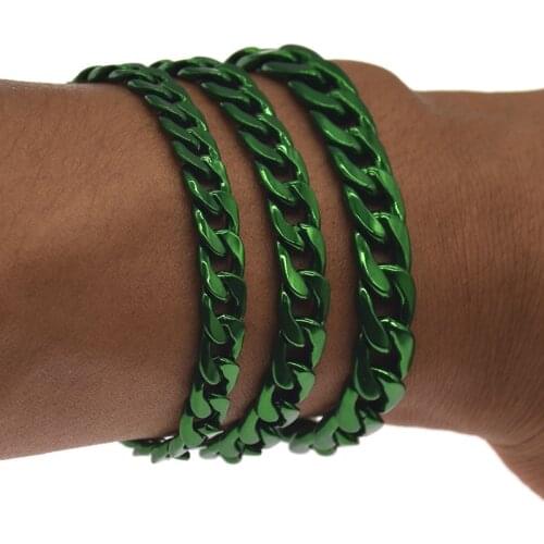 Green Bracelet for Men Women Curb Cuban Link Chain Mens Womens Bracelets Chains Jewelry for Men