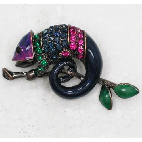 12pcs/lot Wholesale Animal Jewelry gift Brooch Rhinestone Marquise Chameleon Reptile Pin brooches C102586