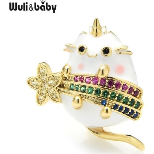 Wuli&baby Lovely Totoro Cat Brooches Czech Rhinestone Enamel Pet Animal Collar Pins Gifts