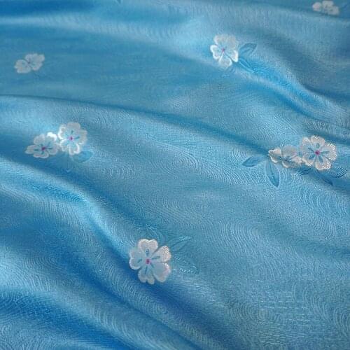 CF925 Light Blue Peach Blossom Chinese Silky Brocade Stain Fabric Chinese Style Clothes/Home Textiles Jacquard Brocade Fabrics
