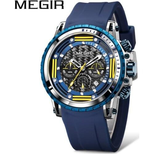 MEGIR New Blue Sport Watch Men Silicone Chronograph Quartz Man Watches Clock Luxury Brand Wristwatch Relogio Masculin 2143G