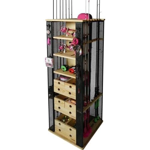 Wooden Fishing Rod Display Rack Fish Store Storage Fishing Reel Lure Rods Tool Showcase Pole Show Fishing Accessories 1.2/1.5m